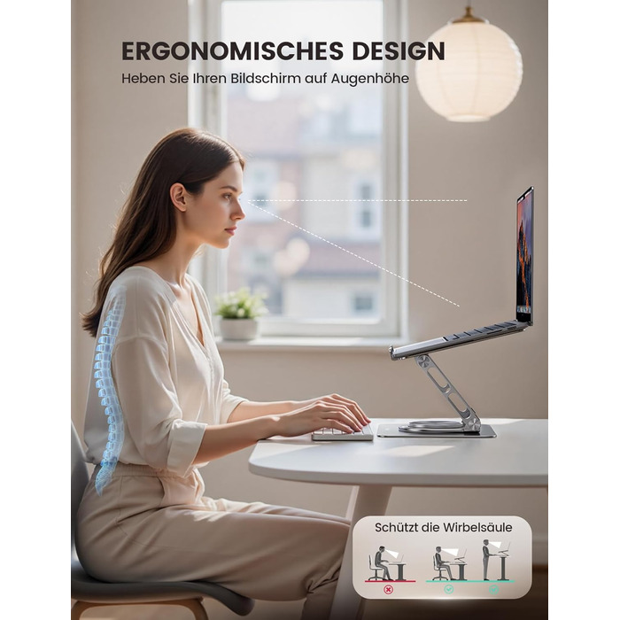 Підставка для ноутбука Lamicall - регульована, 360° обертання, складна, алюмінієва, для офісу/дому, сумісна з Macbook Pro Air, 10-17.3'