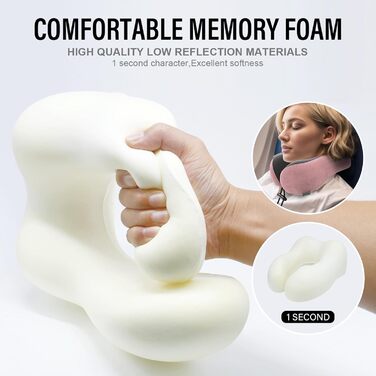 Подушка для шиї у подорожах: 100% Memory Foam, для автомобіля, літака, поїзда, офісу та дому (Рожева)
