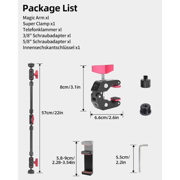 Гнучкий кріплення для камери з супер-зажимом Magic Arm, 56 см, 360° - чорно-червоний