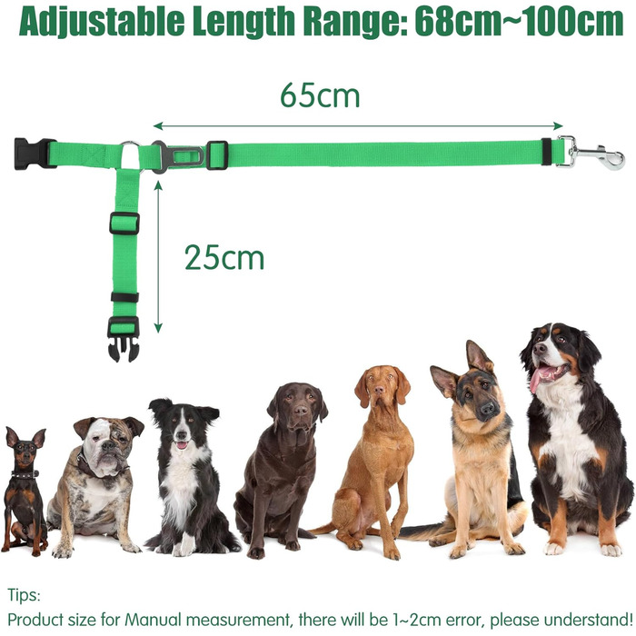 Автомобільний ремінь безпеки для собак, кріплення для тварин у авто, на голову, міцний поводок, шлейка для собак, котів та інших домашніх тварин (зелений)
