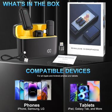 Камерний мікрофон бездротовий для iPhone/Android/Laptop, Mini мікрофон, професійний Dual USB-C, для відеозапису, стрімінгу, Vlog, YouTube, TikTok