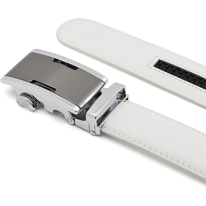Чоловічий шкіряний ремінь на пряжці з автоматичною застібкою, 35 мм, білий, 110 см (розмір 33'-39') / 130 см (розмір 41'-44')
