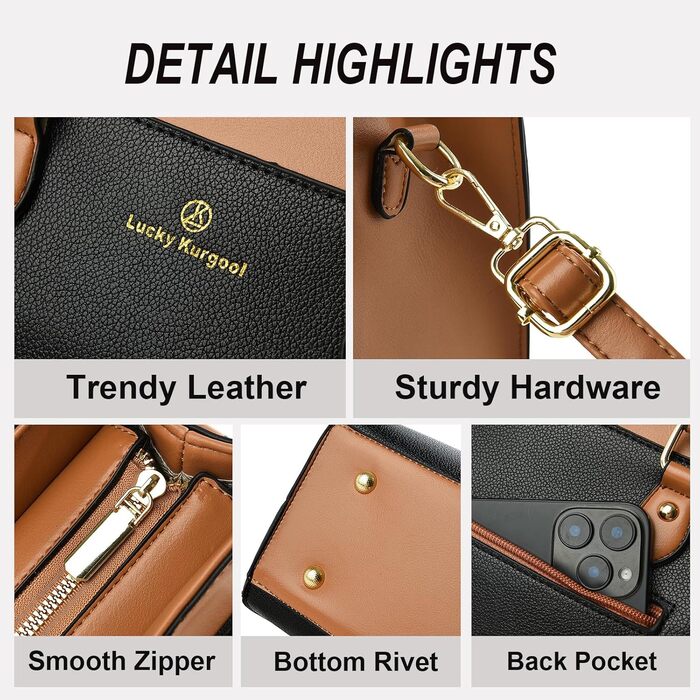 Стильна жіноча сумка-шопер Kurgool з натуральної шкіри: двоколірна, з ручками, чорно-коричнева