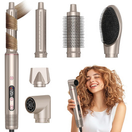 Airstyler 6-в-1 з LCD-дисплеєм: фен-щітка, стайлер для волосся, локони, об'єм, випрямлення, сушка, 110000 обертів/хв