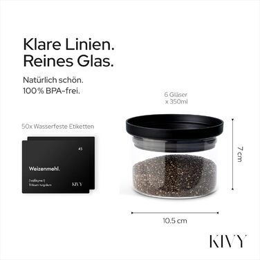 Банки для круп KIVY зі скляною кришкою 6 шт x 340 мл, герметичні, штабельовані, для зберігання продуктів
