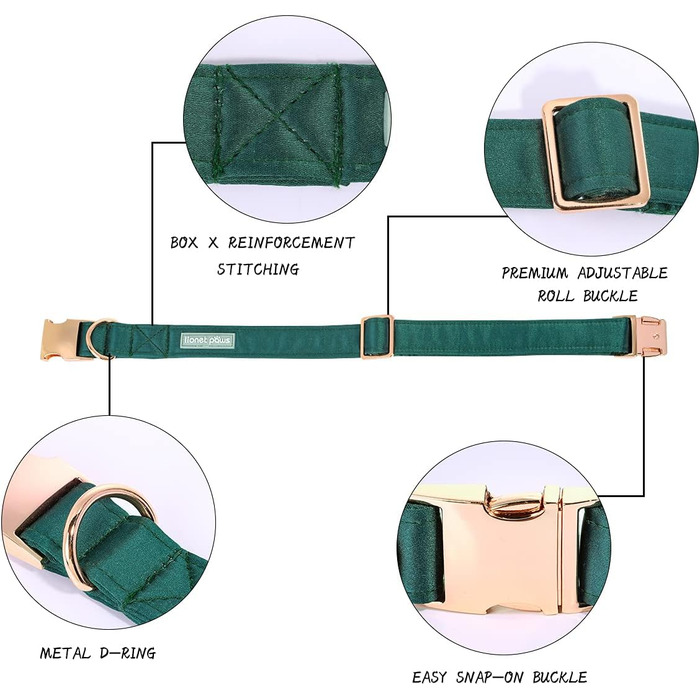 Нашийник для собак Lionet Paws з метеликом - комфортний шовковий нашийник зеленого кольору для маленьких собак, знімний метелик, розмір 25-40 см (L, 1 шт., зелений)