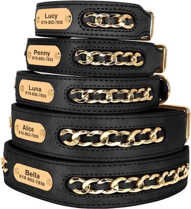 Стильний шкіряний нашийник для собак Didog: чорний, регульований, з гравіюванням, L (17.0-20.0 см)