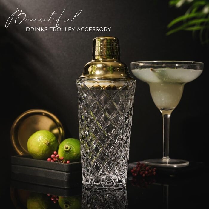 Набір шейкерів для коктейлів Gold - 5 шт., 450 мл, з ситом, мірний стаканчик та ложка для змішування, подарункова коробка