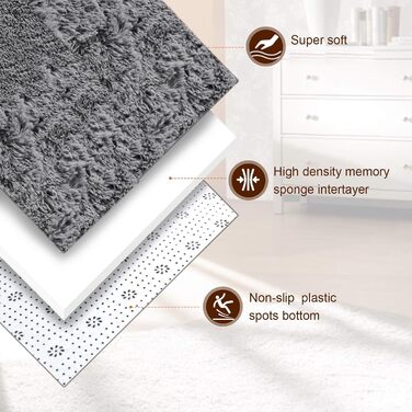 Пухнастий килим Hochflor, для вітальні, м'який, з антиковзаючою основою, можна прати, для спальні (сірий, 120x160 см)