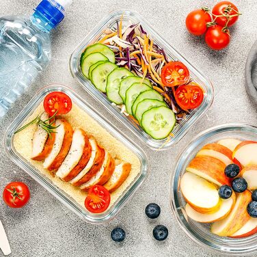 VERONES 10-Piece Glass Crisper Set, Airtight Glass Lunch Containers, Stackable Glass Food Storage Containers Set with Lid, Freezer and Dishwasher Safe, Grey