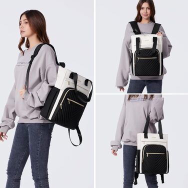 LOVEVOOK Рюкзак для ноутбука жіночий Елегантний 15.6 дюймів 2-в-1 Сумка-рюкзак Водонепроникний для дівчат, підлітків з відділенням для ноутбука, жіночий рюкзак, повсякденна сумка для універу, школи, подорожей, роботи, 15.6', Бежевий, Чорний