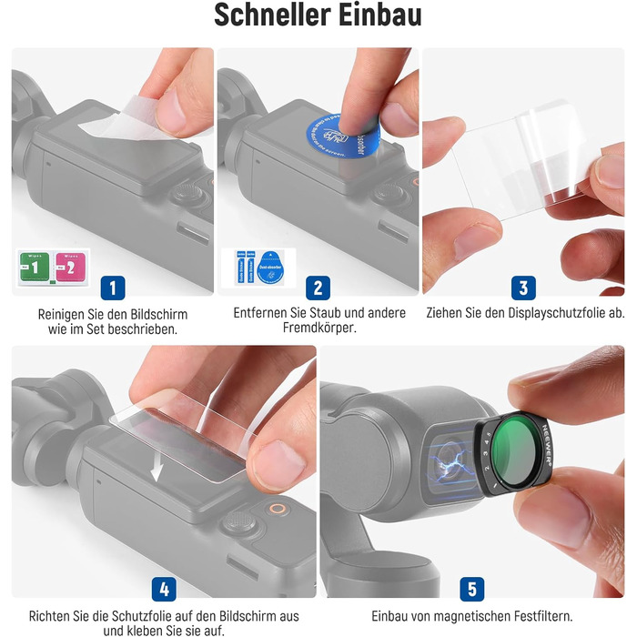 Набір фільтрів NEEWER для DJI Osmo Pocket 3: ND, CPL, Black Diffusion, UV. Захист від засвітлення та творчі ефекти. Сумісний з DJI Osmo Pocket 3.