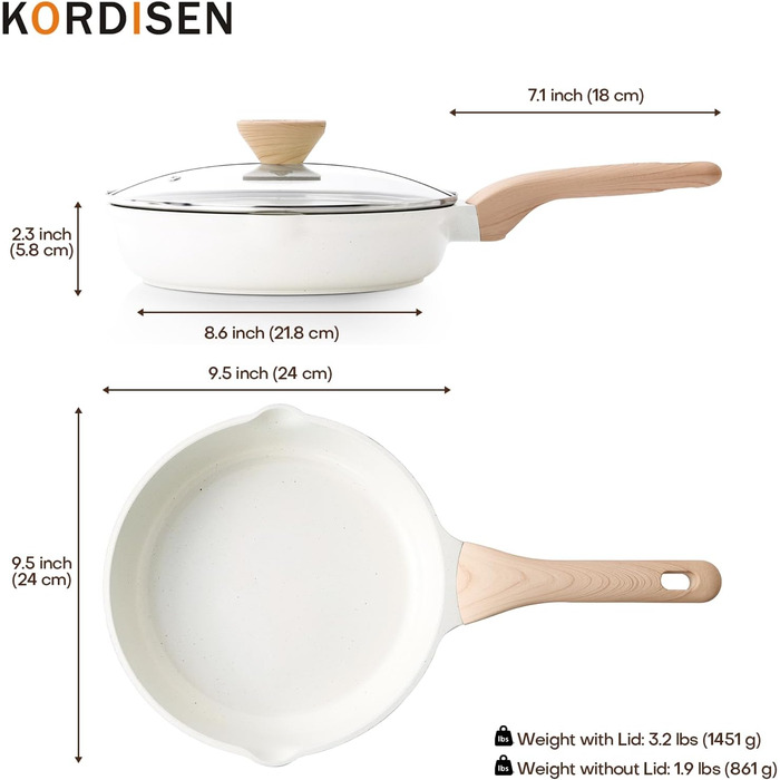 Сковорода з кришкою Kordisen з антипригарним покриттям з граніту, 24 см, для індукційних плит, безпечна та нетоксична, без PFOA