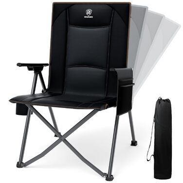 Крісло кемпінгове розкладне EVER ADVANCED з регульованою спинкою (4 положення), чорне, до 160 кг, з бічною кишенею та підсклянником