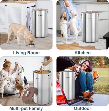 Органайзер для корму для собак 35 lbs з нержавіючої сталі з дерев'яним кришкою та ручкою з кераміки, великий контейнер для корму для собак та котів, зберігає свіжість, легко миється