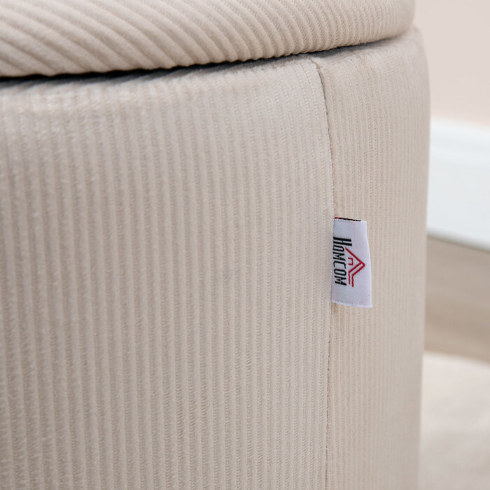 HOMCOM 2-Pack Storage Ottomans with Lid - Footstools with Removable Cover in Corduroy-Look Cream White 40 x 40 x 41 cm | Aosom
