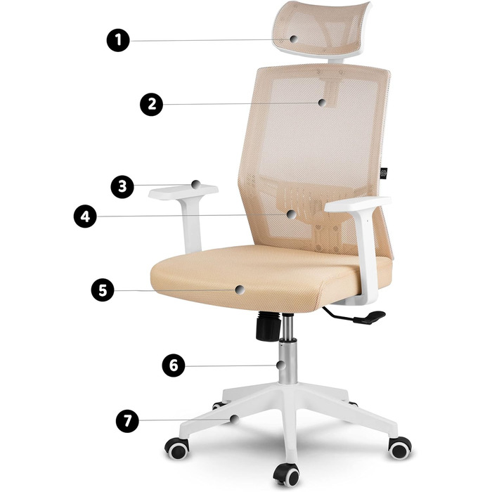 Офісний стіл Rotar - ергономічне крісло для офісу з регулюванням висоти, зручне та практичне, з дихаючою тканиною, стабільна конструкція, 67 x 65 x 125 см, колір бежевий