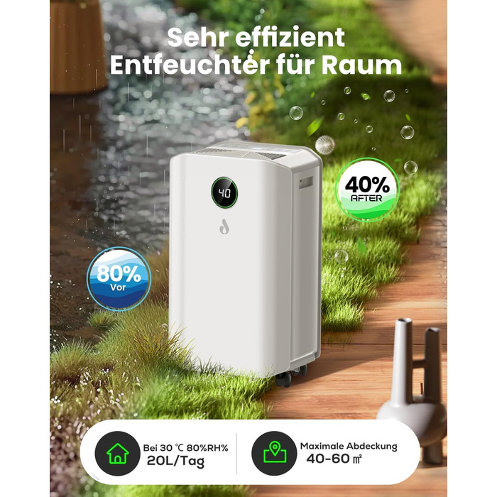 Електричний осушувач повітря 20л/день з цифровим дисплеєм, таймером та підключенням до каналізації. Для квартири, підвалу, вітальні.