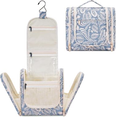 Сумка для туалетних аксесуарів для жінок та чоловіків, що підвішується, косметичка, дорожня сумка (Блакитне листя) Z-блакитне листя