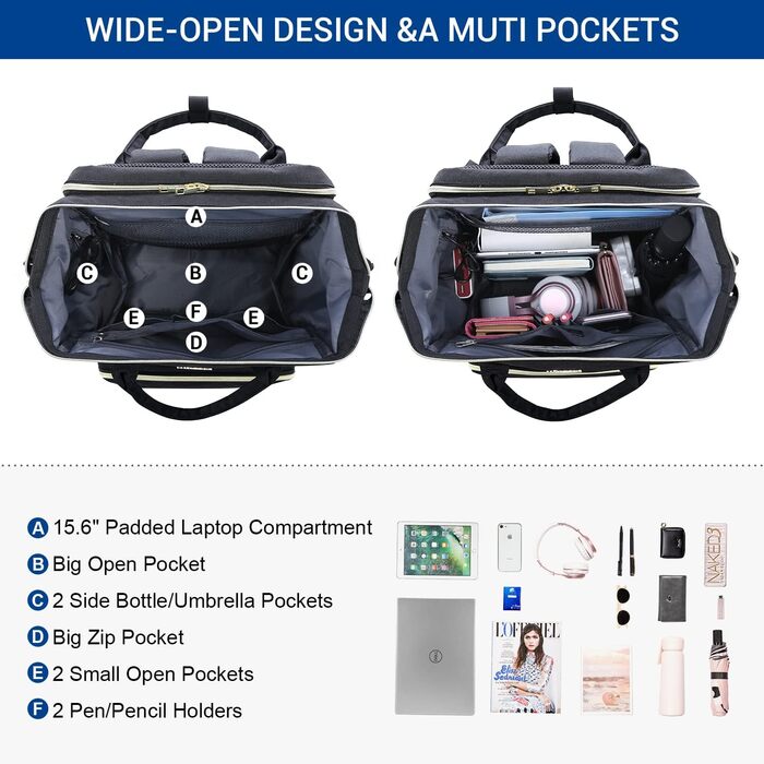 LOVEVOOK Рюкзак для жінок, шкільний рюкзак, рюкзак для ноутбука, водонепроникний, з USB-портом, для університету, школи, роботи, подорожей, темно-сірий, чорний, 17'