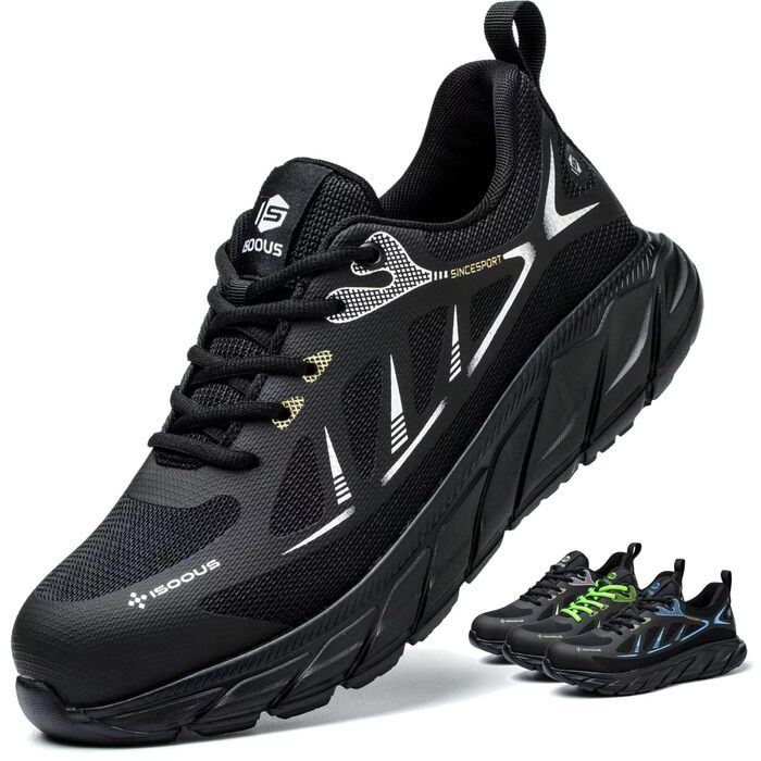 Черевики робочі чоловічі/жіночі ISOOUS з металевим підноском, спортивні, антиковзаючі, дихаючі, чорні, 45 EU