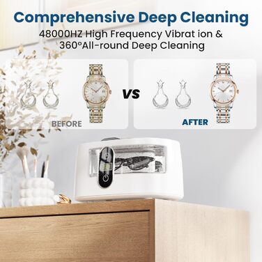 Ультразвукова мийка KECOOLKE для ювелірних виробів, окулярів та монет - Sonic Cleaner з цифровим таймером (кремовий)