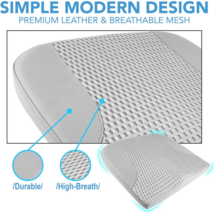 Подушка для сидіння в авто з Memory Foam: для комфортної їзди, полегшення болю в куприку та попереку. Підходить для авто, вантажівок, офісу, інвалідного візка. Шкіра та сітка 4D (Сірий)