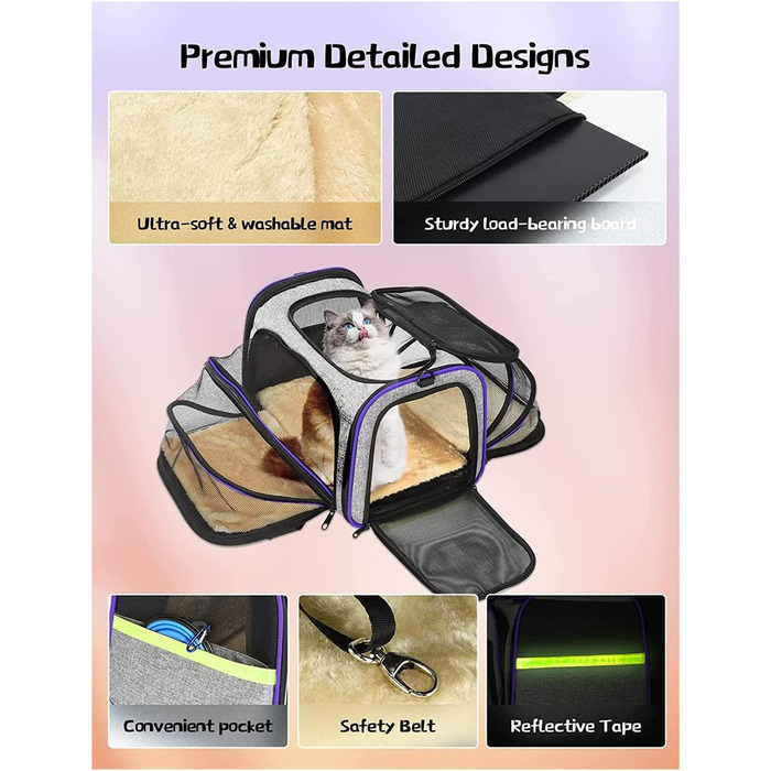 Транспортна переноска для тварин сіра/фіолетова: переноска для котів та собак, переноска-будка, сумка-переноска