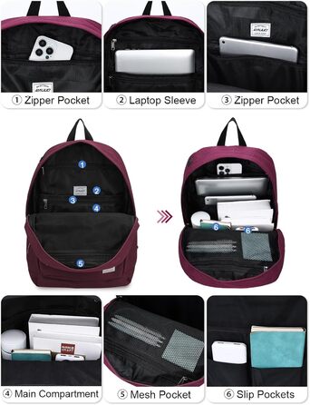 Жіночий рюкзак RAVUO, водонепроникний, для ноутбука 15.6 дюймів, шкільний, для підлітків, подорожей, роботи, червоний/бордовий