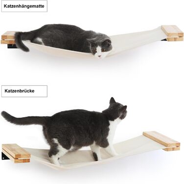 FUKUMARU Cat Wall Hammock, 91 x 33 cm Cat Bridge made of natural solid rubber wood, Wall Cat Bed for DIY Cat Highway and Cat Wall for Cats