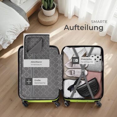 Набір валіз Tectake® 4 шт. з TSA замком, жорсткий корпус, набір ролерів, ABS, 4 колеса, 360°, телескопічна ручка - зелений