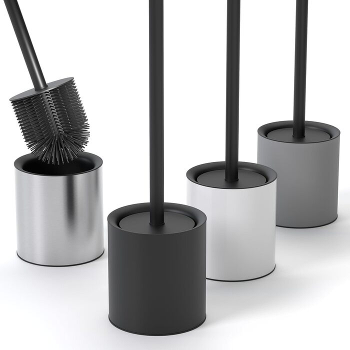 Силіконова щітка для унітазу SAVEGA з нержавіючої сталі - антибактеріальна щітка з тримачем, захист від бризок, чорна