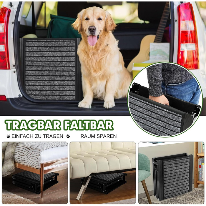 Рампа для собак у машину, розкладна, 160 см, з антиковзким покриттям, для легкових автомобілів, вантажівок та SUV, стабільна, для великих та середніх собак до 90 кг, 160*43 см (Д x Ш)