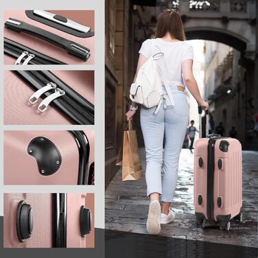 Набір валіз LALAHO 3 шт. з косметичками, рожеве золото, ABS пластик