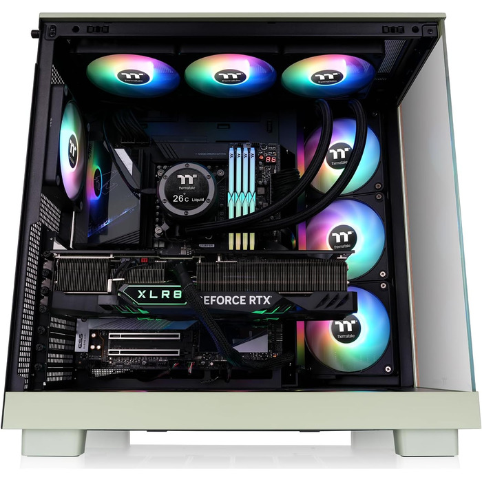 Корпус Thermaltake TG ARGB ATX Mid-Tower View 380 XL Wood (Matcha Green) з 4 вентиляторами ARGB, USB-C, підтримка радіатора 360mm