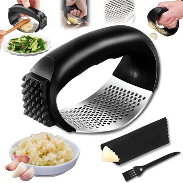 Прес для часнику Wippe з нержавіючої сталі, багатофункціональний, з очищувачем та щіткою для чищення. Підходить для часнику, імбиру та іншого. Можна мити в посудомийній машині.