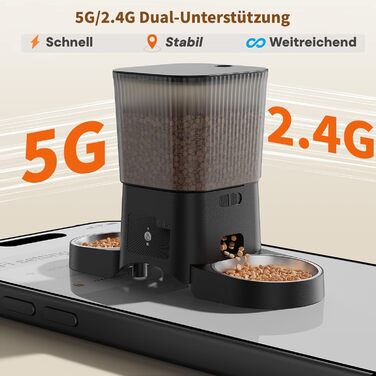 Автоматичний годівниця для котів HoneyGuardian з Wi-Fi та 2/4 мисками, 5G, чорний