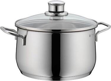Набір каструль WMF Diadem Plus, 4 шт. з кришками з термостійкого скла, Cromargan® (нержавіюча сталь 18/10), широкі зливні краї, унікальний дизайн, технологія TransTherm® (підходить для всіх типів плит, включаючи індукційні), артикул 073044