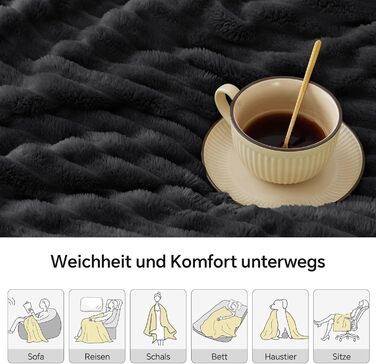 Чорна флісова ковдра BEDELITE 125x150 см - м'яка та тепла для дивана, декору та відпочинку