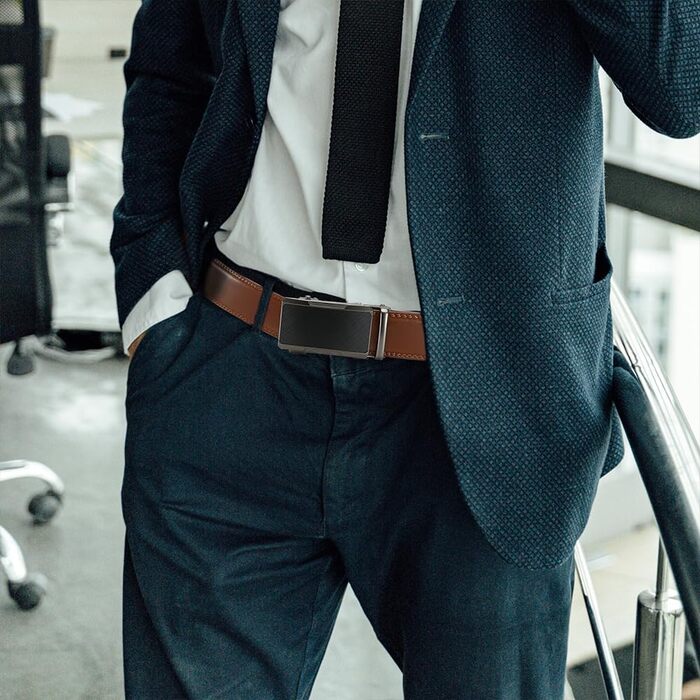 Чоловічий шкіряний ремінь DOOPAI з автоматичною застібкою, 35 мм, регульований розмір, без отворів, білий/коричневий (105-115 см)