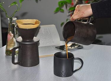 Versatile ceramic pitcher with cream-colored stoneware, ceramic coffee-tea decanter and coffee pot, retro metallic glaze, 460ml