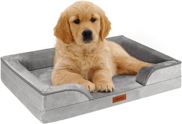 AUSCAT Orthopedic Dog Bed Small Dogs - Dog Bed Memory Foam with Removable, Washable Cover, Waterproof Liner, and Non-Slip Bottom, 60cm L x 45cm W x 15cm H (Grey)