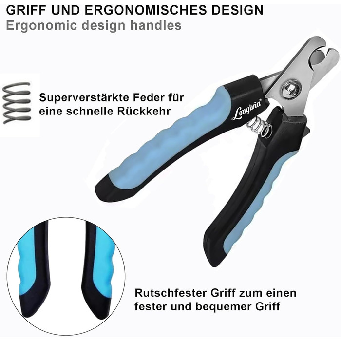 Професійна кусачка для собак та котів 15,5 см з нержавіючої сталі з пилочкою для нігтів. Кусачки для нігтів, висока якість. Для великих та маленьких собак, з захистом від защемлення. Чорно-синій колір.