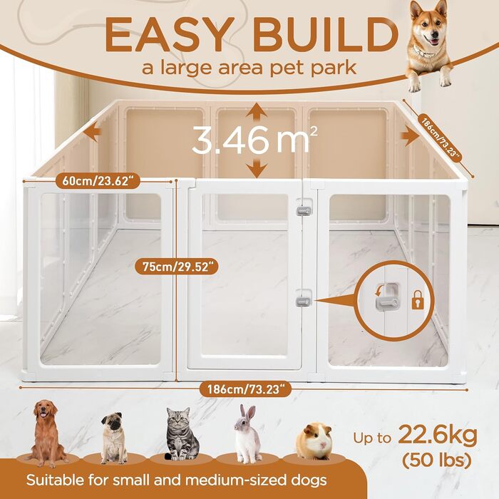 Вигул для цуценят Citylife 8-TLG 60 см, розкладний вольєр для собак з дверима, вольєр для собак у квартиру, великий вольєр для собак, котів, кроликів, дрібних тварин, неслизький, прозорий