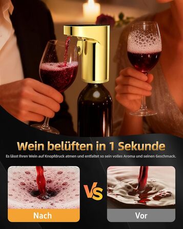 Електричний декантер для вина 5-в-1 з регульованою дозуванням, цифровий виливач, автоматичний дозатор вина, подарунок на день народження/День святого Валентина (золотий)