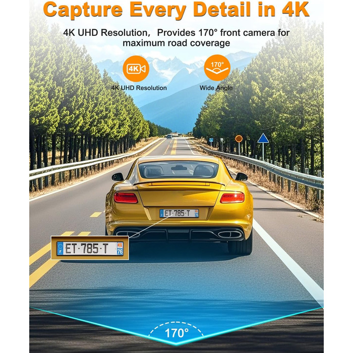 Відеореєстратор Auto Dashcam 4K WiFi 360° з CPL, 64GB SD, IPS Mini камера з Super Night Vision, WDR, 170° та G-Sensor