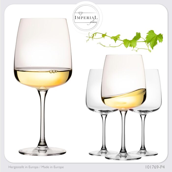 Набір склянок для білого вина 'Milano', 480 мл, 4 шт. з кристалічного скла, для Шардоне, стійкі до миття в посудомийній машині