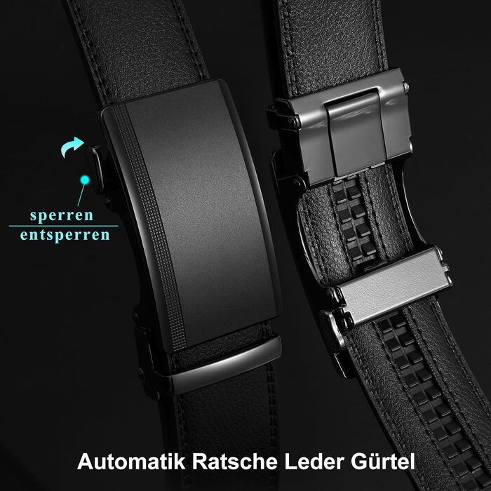 Чоловічий шкіряний ремінь WHIPPY Automatik з пряжкою, ширина 35 мм, чорний матовий, довжина 145 см (підходить для штанів 116-130 см)