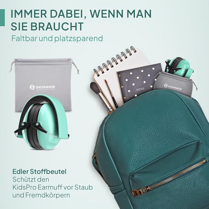 Senner® KidsPro навушники-захисники для дітей | Захист від шуму | SNR 28 dB | 12 років | Зростаючі | Навушники-захисники для дітей | М'ятний колір