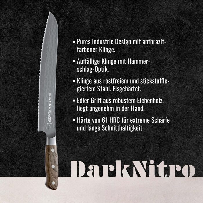 Ніж кухарський F. DICK DarkNitro 21 см - кований, нержавіючий, надзвичайно гострий клинок 61 HRC, ручка з дуба та Hammerschlag, професійний ніж з високоякісної сталі, Made in Germany, 81147212